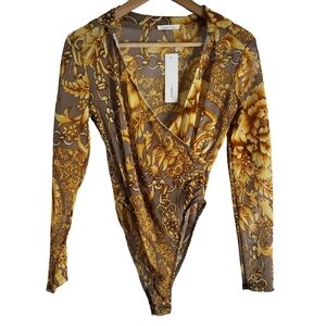 Versace Inspired Gold and Brown Women's Top
